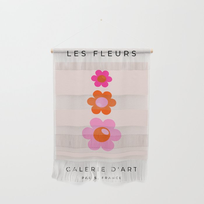 Les Fleurs | 01 - Abstract Retro Floral, Pink And Orange Print Preppy Flowers Wall Hanging Gallery Image 1