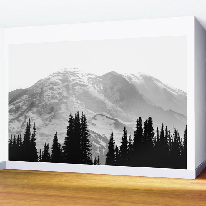 Mount Rainier Black and White Wall Mural Gallery Image 2