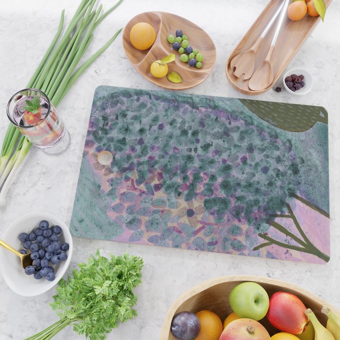 Garden Lilac Flower Painting in Teal & Pink Cutting Board Gallery Image 2