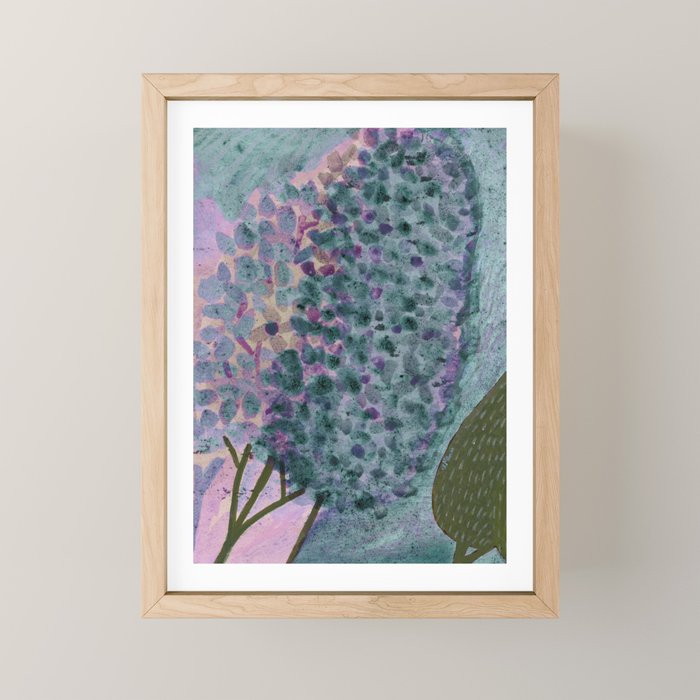Garden Lilac Flower Painting in Teal & Pink Mini Art Print Gallery Image 1