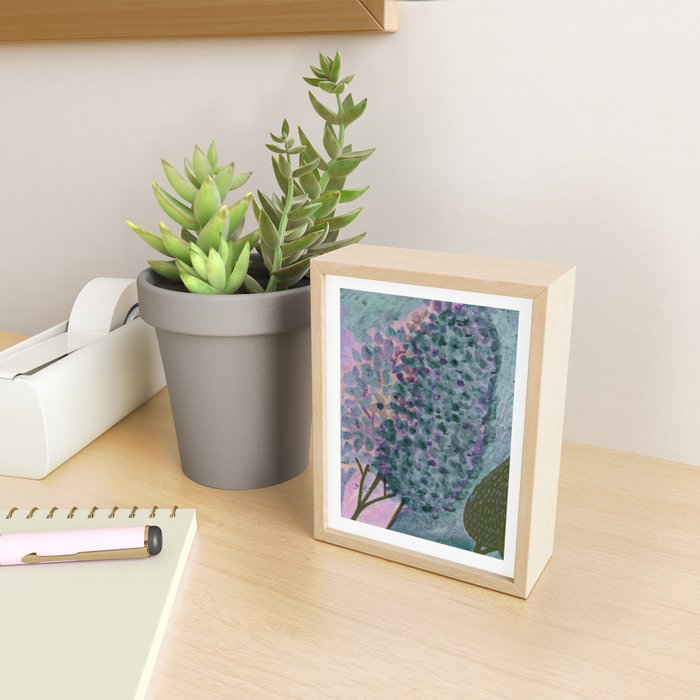 Garden Lilac Flower Painting in Teal & Pink Mini Art Print Gallery Image 2