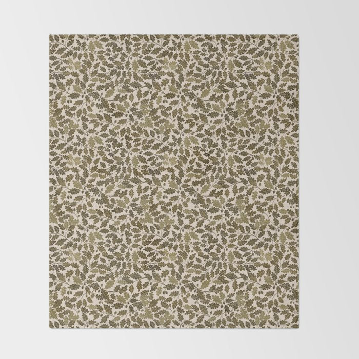 Autumn Oak Pattern in Olive Throw Blanket Gallery Image 2