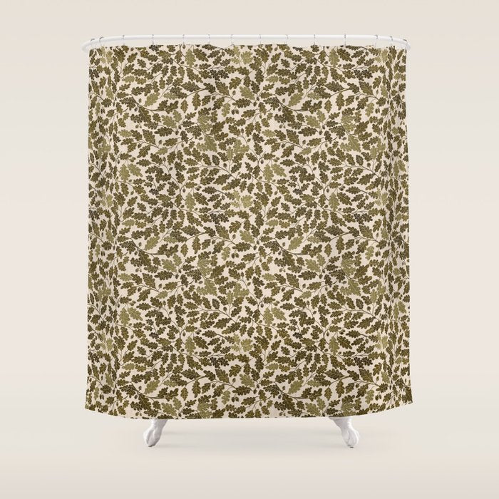 Autumn Oak Pattern in Olive Shower Curtain Gallery Image 1