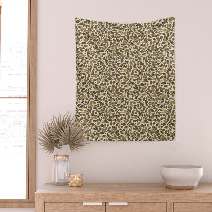 Autumn Oak Pattern in Olive Wall Tapestry Gallery Image 2