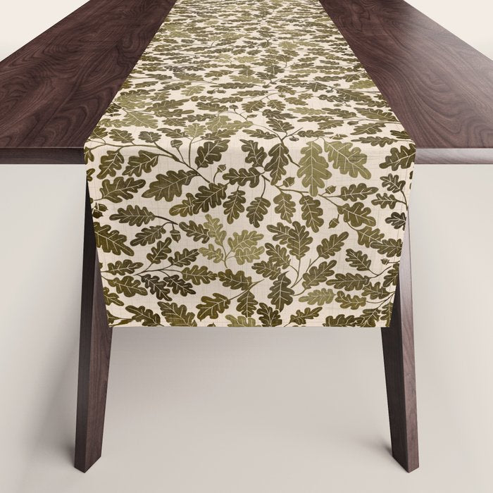 Autumn Oak Pattern in Olive Table Runner Gallery Image 1