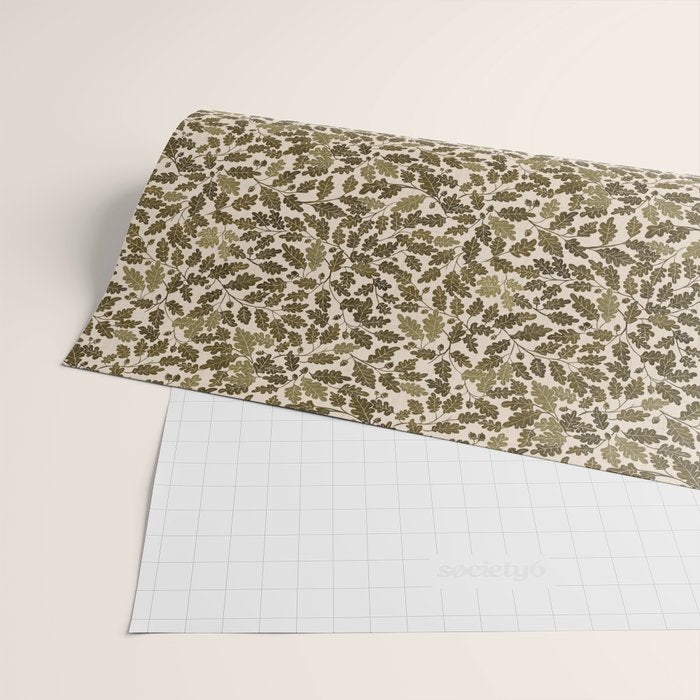 Autumn Oak Pattern in Olive Wrapping Paper Gallery Image 2