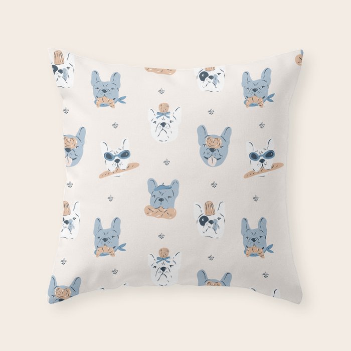 French Bulldogs with Pastries in Blue Throw Pillow Gallery Image 6