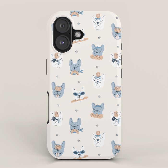 French Bulldogs with Pastries in Blue iPhone Case Gallery Image 1