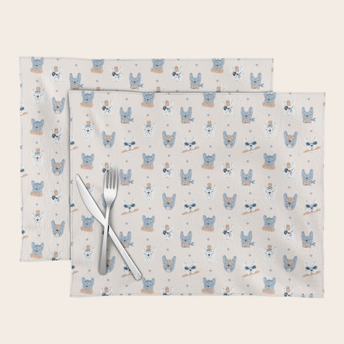French Bulldogs with Pastries in Blue Placemat Gallery Image 1