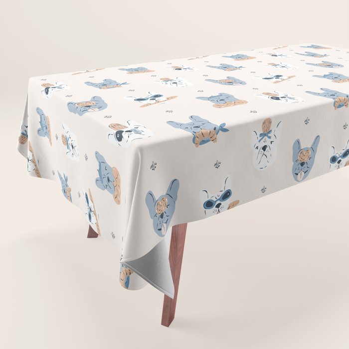 French Bulldogs with Pastries in Blue Tablecloth Gallery Image 1
