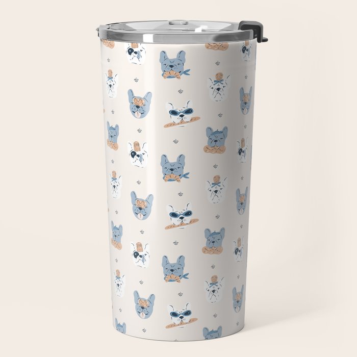 French Bulldogs with Pastries in Blue Travel Mug Gallery Image 2
