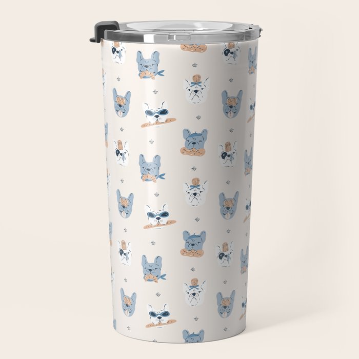 French Bulldogs with Pastries in Blue Travel Mug Gallery Image 3