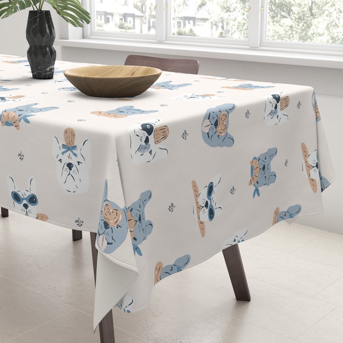 French Bulldogs with Pastries in Blue Tablecloth Gallery Image 3