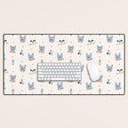 French Bulldogs with Pastries in Blue Desk Mat Gallery Image 1