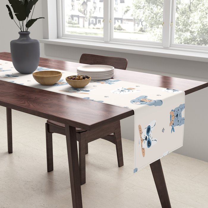 French Bulldogs with Pastries in Blue Table Runner Gallery Image 2