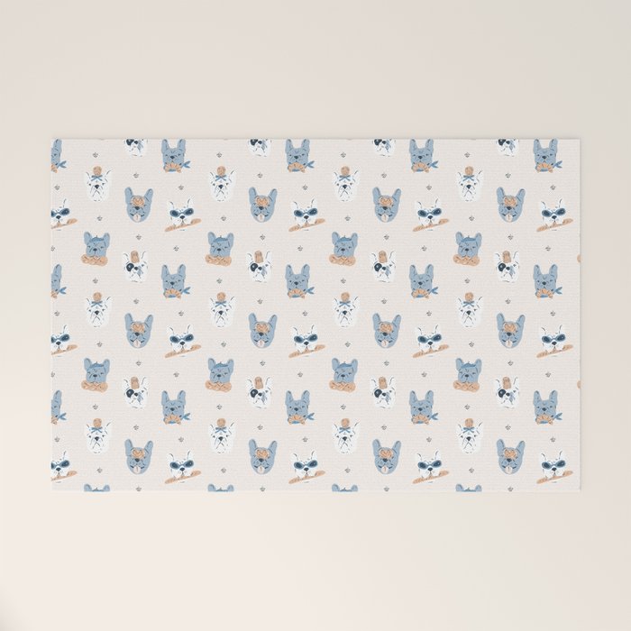 French Bulldogs with Pastries in Blue Welcome Mat Gallery Image 1