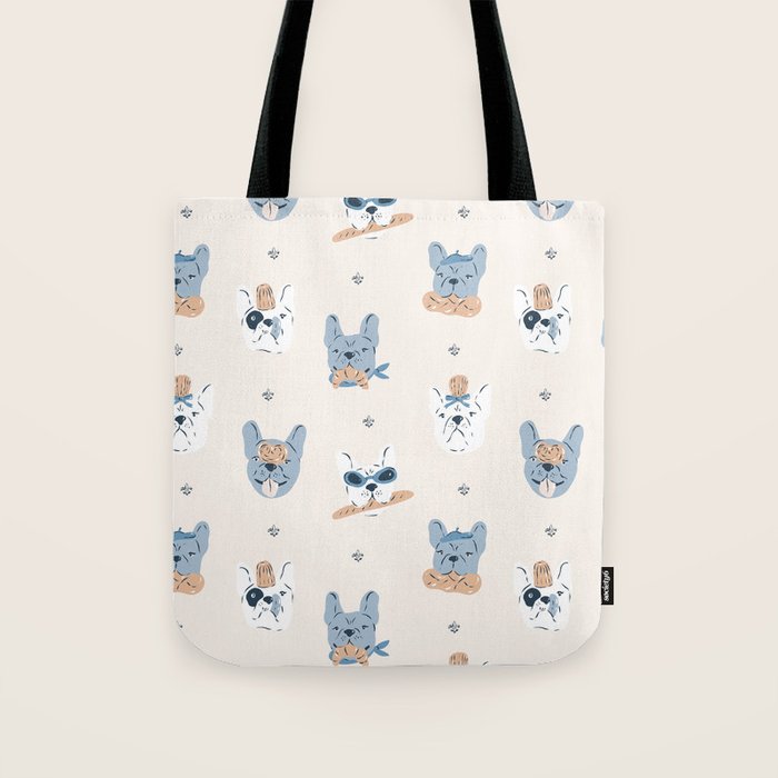French Bulldogs with Pastries in Blue Tote Bag Gallery Image 1