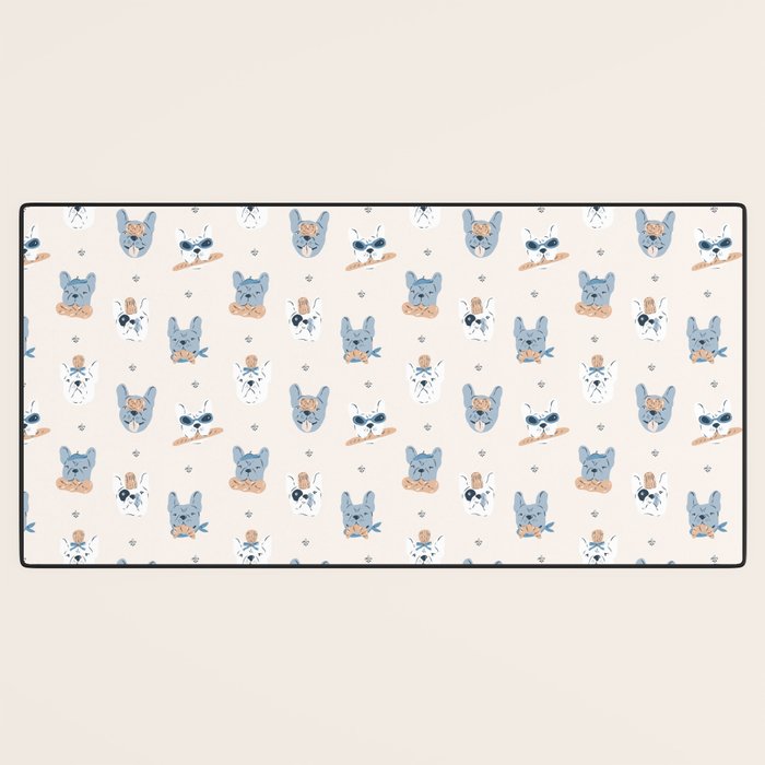 French Bulldogs with Pastries in Blue Desk Mat Gallery Image 3