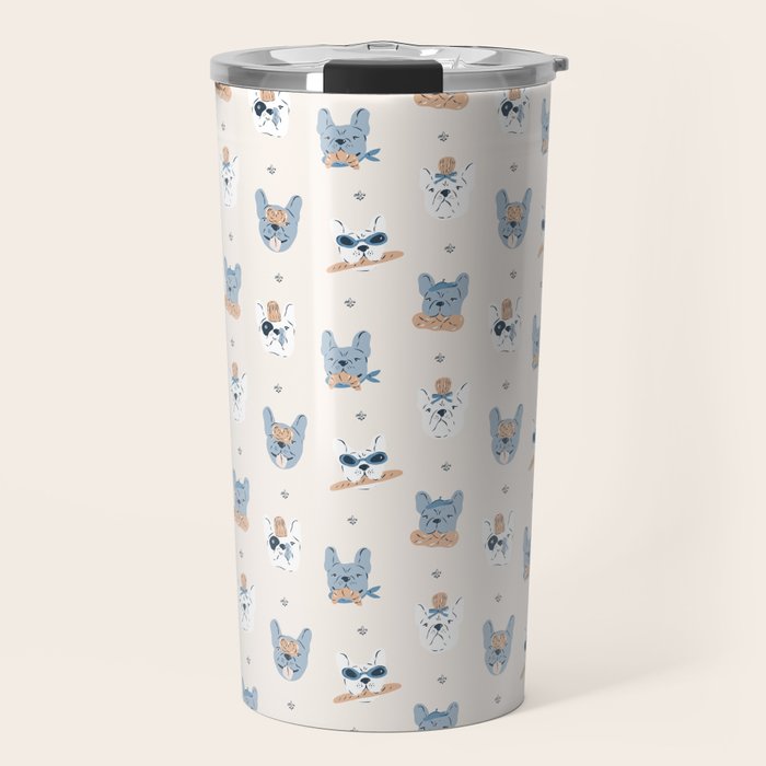 French Bulldogs with Pastries in Blue Travel Mug Gallery Image 1