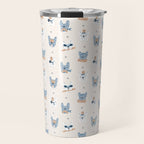 French Bulldogs with Pastries in Blue Travel Mug Gallery Image 1
