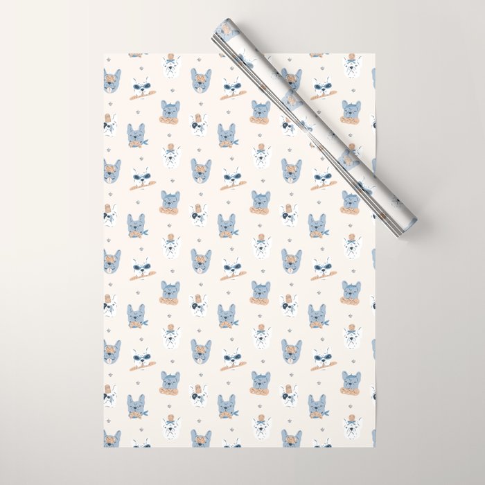 French Bulldogs with Pastries in Blue Wrapping Paper Gallery Image 1