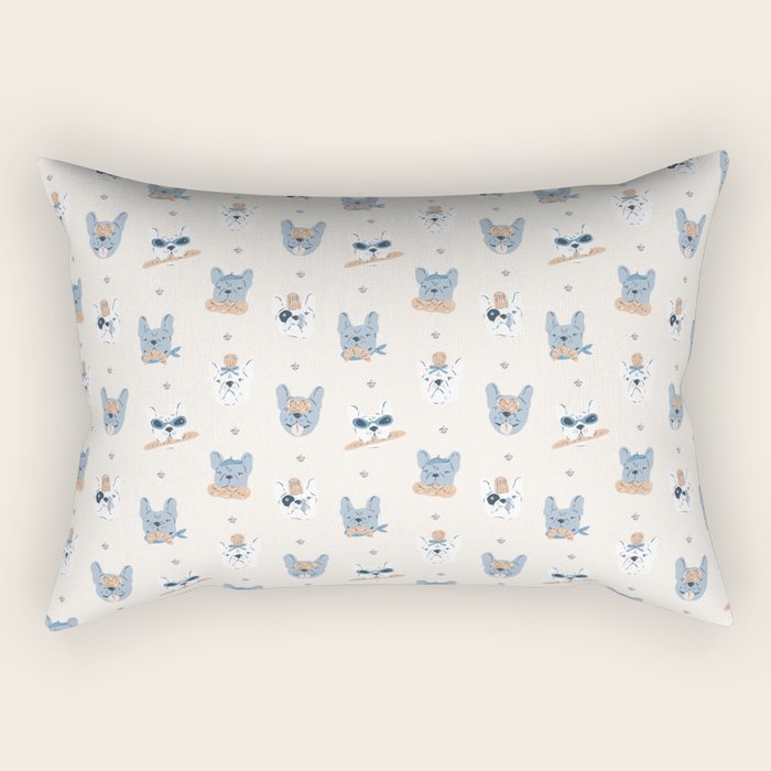 French Bulldogs with Pastries in Blue Rectangular Pillow Gallery Image 1