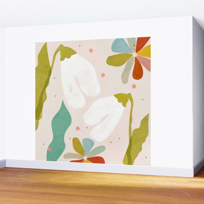floral minimal shapes 2 Wall Mural Gallery Image 2