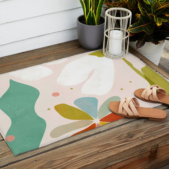 floral minimal shapes 2 Outdoor Rug Gallery Image 2