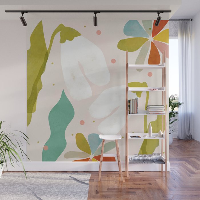 floral minimal shapes 2 Wall Mural Gallery Image 1