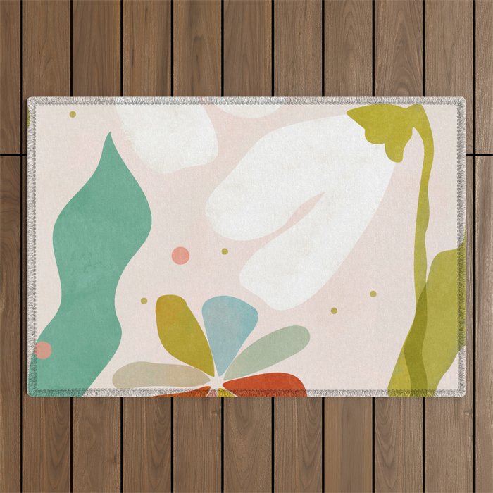 floral minimal shapes 2 Outdoor Rug Gallery Image 1