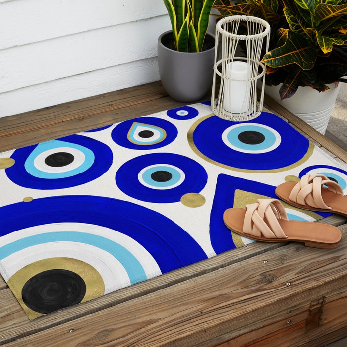 Evil Eye Charms on White Outdoor Rug Gallery Image 2