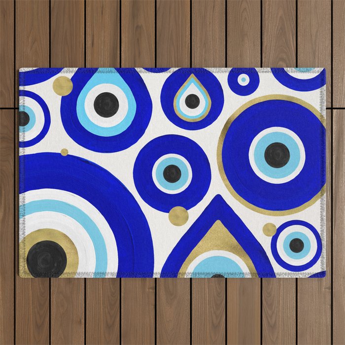 Evil Eye Charms on White Outdoor Rug Gallery Image 1