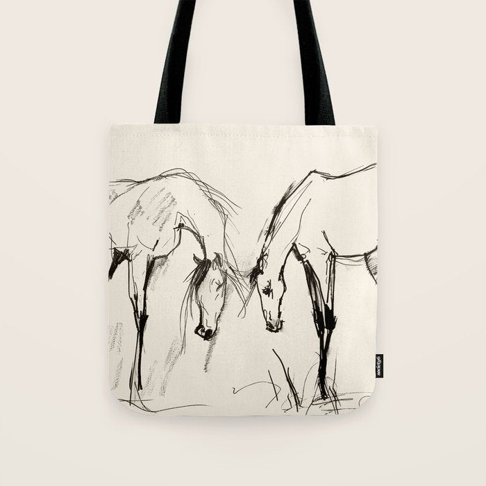 Two Horses - Minimal Line Drawing Tote Bag Gallery Image 1