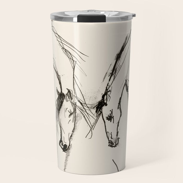 Two Horses - Minimal Line Drawing Travel Mug Gallery Image 1