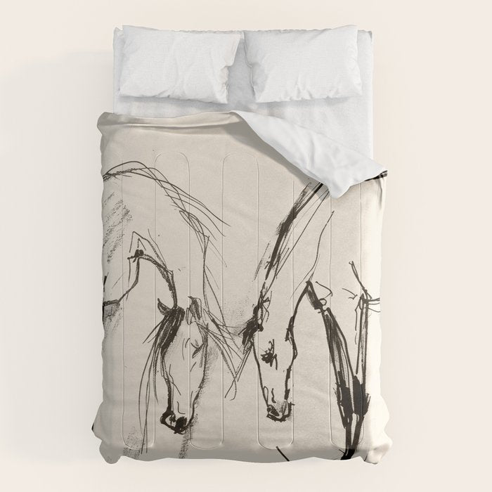 Two Horses - Minimal Line Drawing Comforter Gallery Image 6