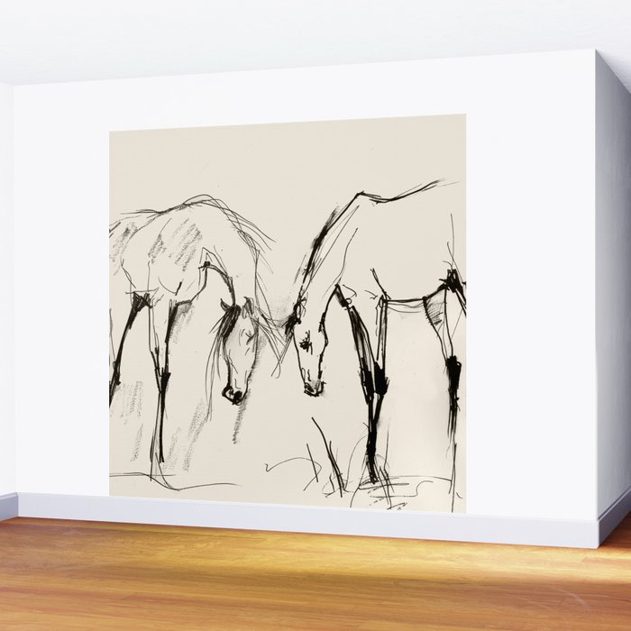 Two Horses - Minimal Line Drawing Wall Mural Gallery Image 2