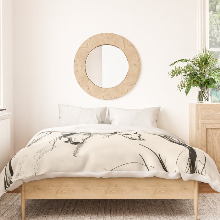 Two Horses - Minimal Line Drawing Duvet Cover Gallery Image 3