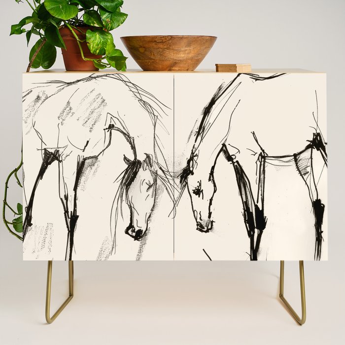 Two Horses - Minimal Line Drawing Credenza Gallery Image 1