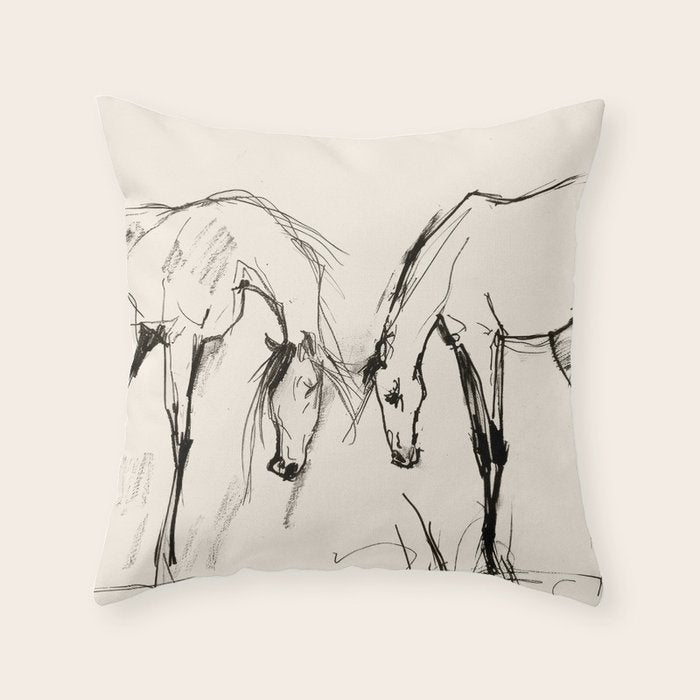Two Horses - Minimal Line Drawing Throw Pillow Gallery Image 6