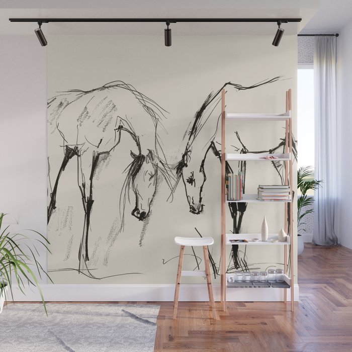 Two Horses - Minimal Line Drawing Wall Mural Gallery Image 1