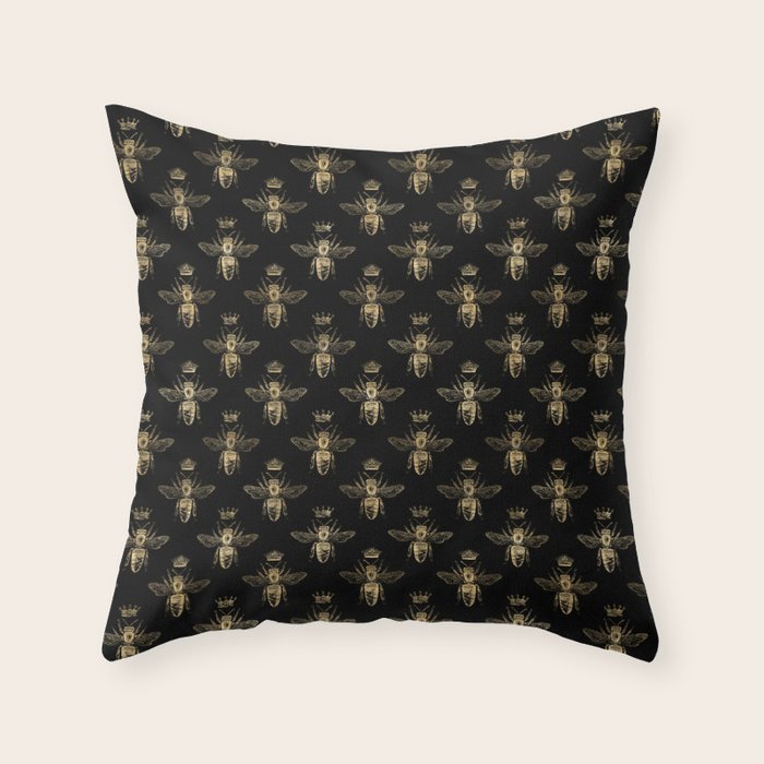 Black & Gold Queen Bee Pattern Throw Pillow Gallery Image 1
