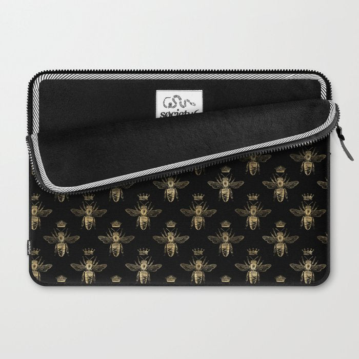 Black & Gold Queen Bee Pattern Laptop Sleeve Gallery Image 2