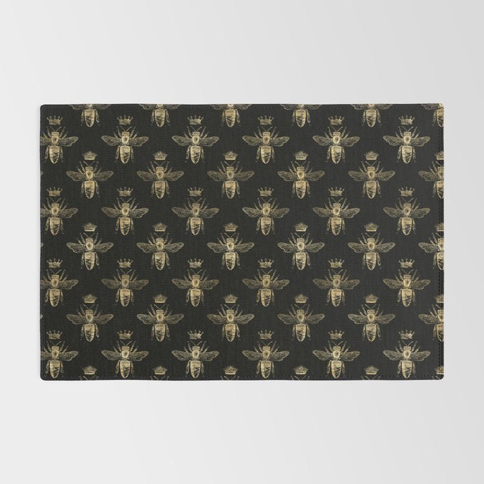 Black & Gold Queen Bee Pattern Rug Gallery Image 2