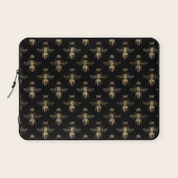 Black & Gold Queen Bee Pattern Laptop Sleeve Gallery Image 1