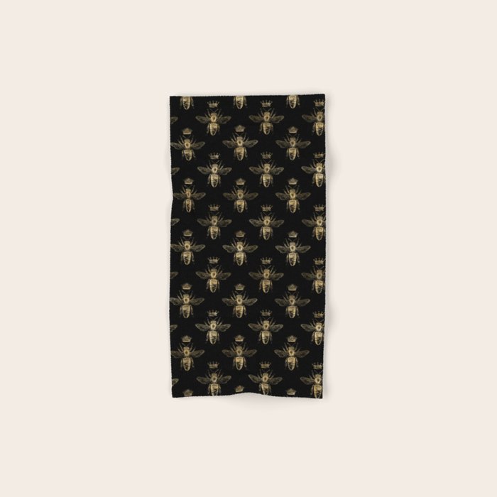 Black & Gold Queen Bee Pattern Bath Towel Gallery Image 1