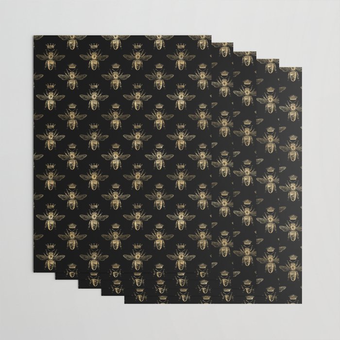 Black & Gold Queen Bee Pattern Wrapping Paper Gallery Image 3