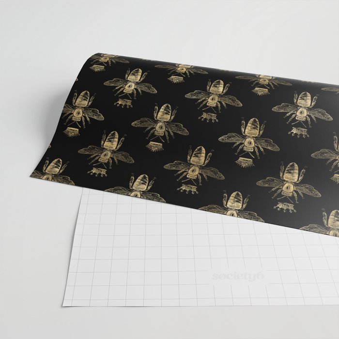 Black & Gold Queen Bee Pattern Wrapping Paper Gallery Image 2