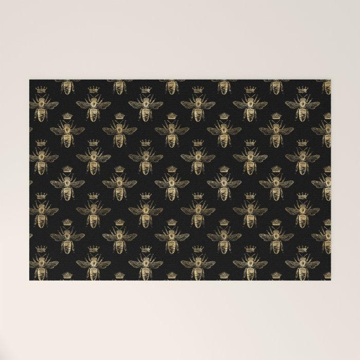 Black & Gold Queen Bee Pattern Welcome Mat Gallery Image 1