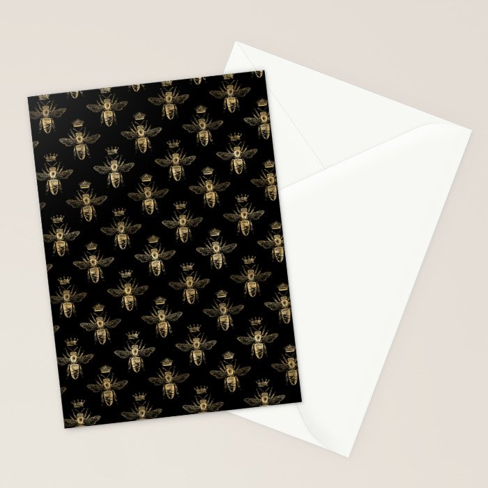 Black & Gold Queen Bee Pattern Stationery Card Gallery Image 2