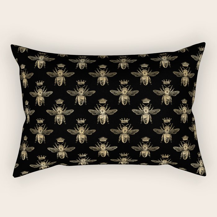 Black & Gold Queen Bee Pattern Rectangular Pillow Gallery Image 1
